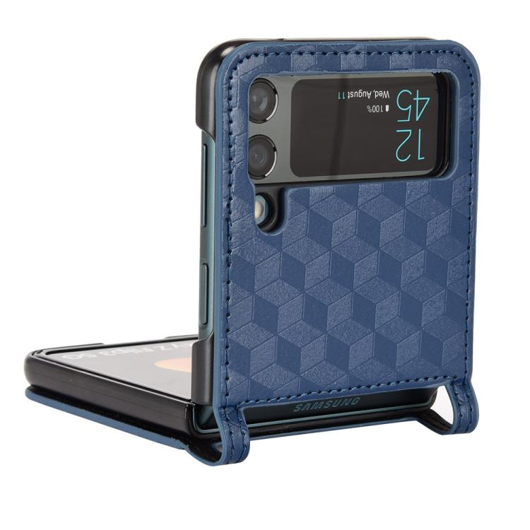For Samsung Galaxy Z Flip3 Siamese Cubic Grid Texture Card Slot Leather Phone Case