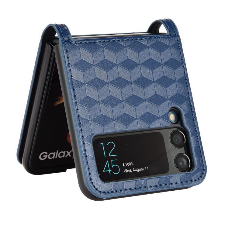 For Samsung Galaxy Z Flip3 Siamese Cubic Grid Texture Card Slot Leather Phone Case