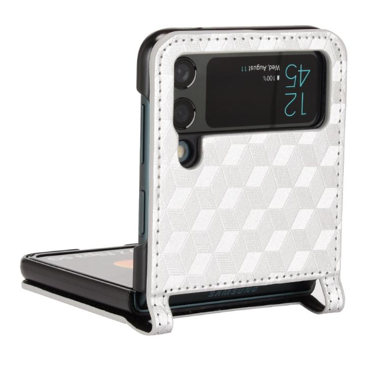For Samsung Galaxy Z Flip3 Siamese Cubic Grid Texture Card Slot Leather Phone Case