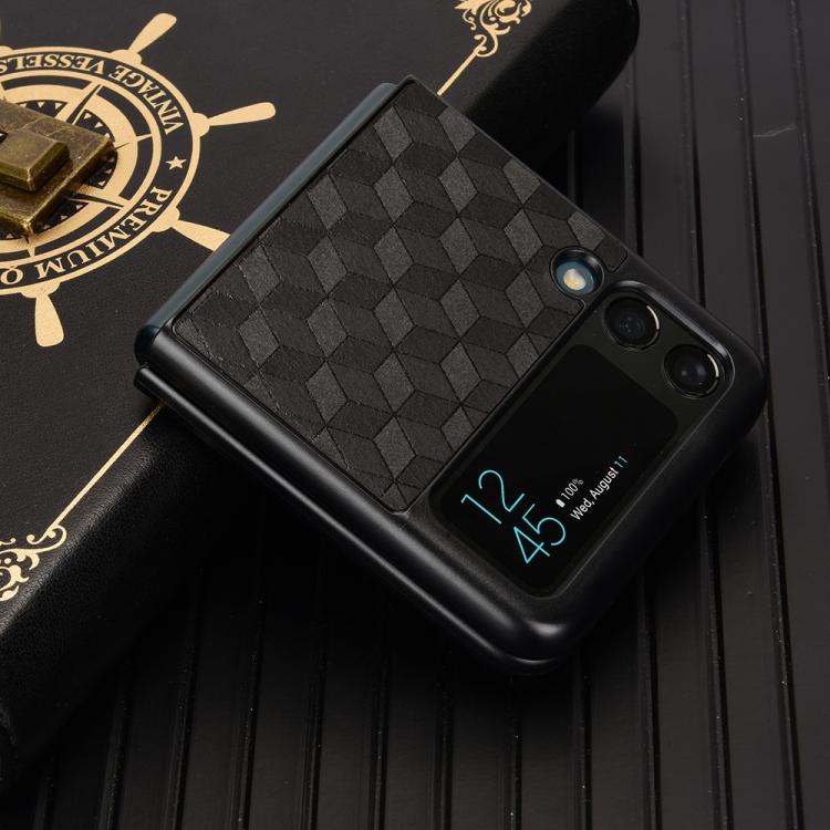 For Samsung Galaxy Z Flip3 Cubic Grid Texture Leather Back Cover Phone Case