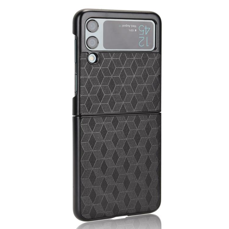 For Samsung Galaxy Z Flip3 Cubic Grid Texture Leather Back Cover Phone Case