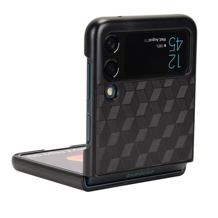 For Samsung Galaxy Z Flip3 Cubic Grid Texture Leather Back Cover Phone Case