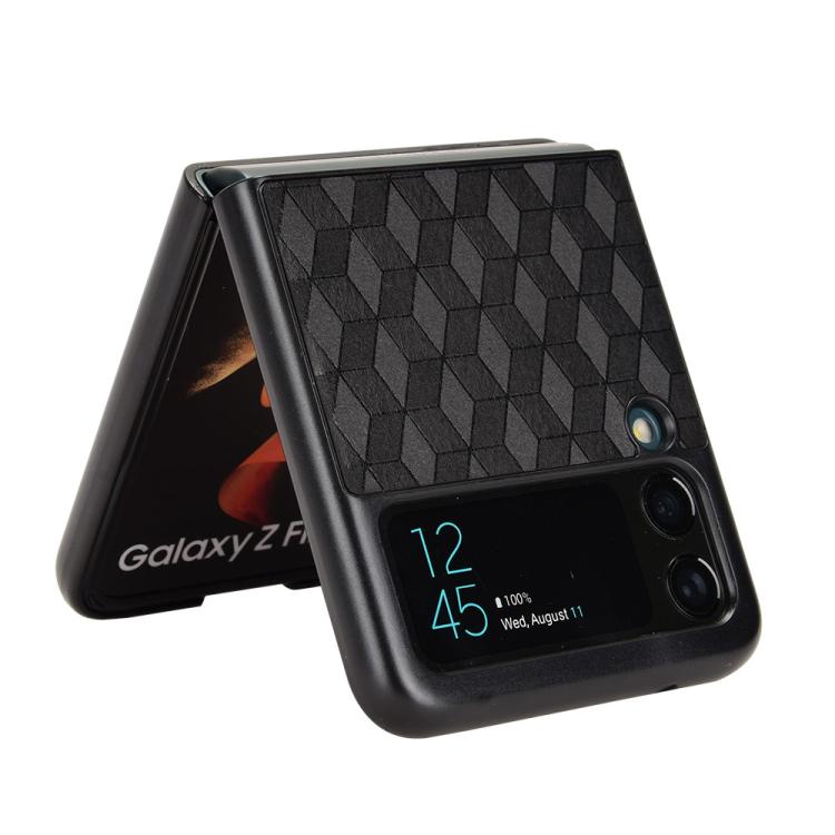 For Samsung Galaxy Z Flip3 Cubic Grid Texture Leather Back Cover Phone Case