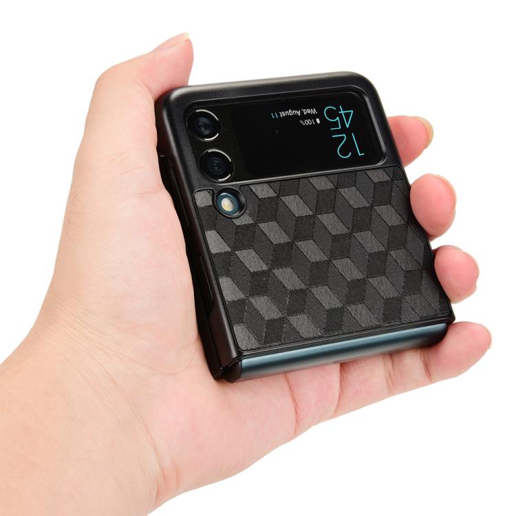 For Samsung Galaxy Z Flip3 Cubic Grid Texture Leather Back Cover Phone Case