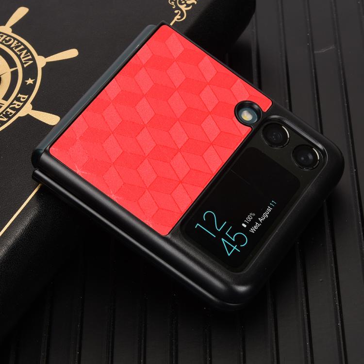 For Samsung Galaxy Z Flip3 Cubic Grid Texture Leather Back Cover Phone Case