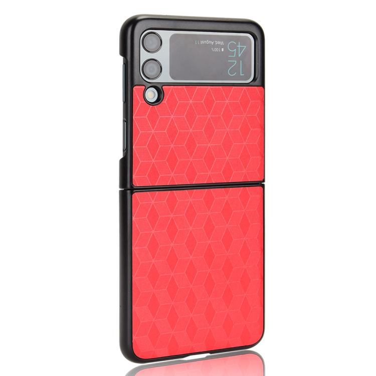For Samsung Galaxy Z Flip3 Cubic Grid Texture Leather Back Cover Phone Case