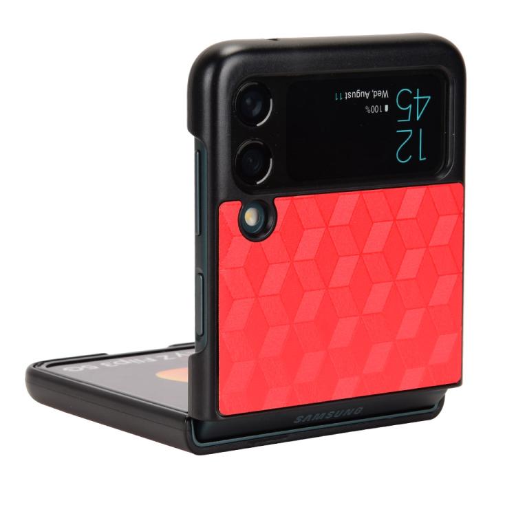 For Samsung Galaxy Z Flip3 Cubic Grid Texture Leather Back Cover Phone Case