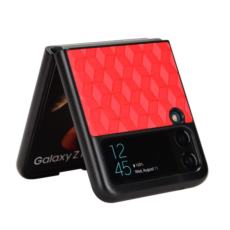 For Samsung Galaxy Z Flip3 Cubic Grid Texture Leather Back Cover Phone Case