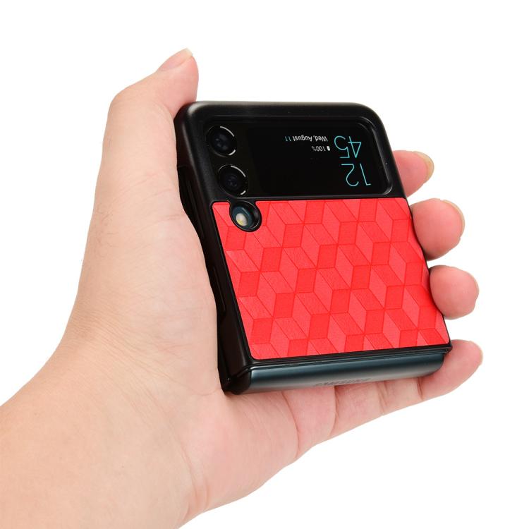 For Samsung Galaxy Z Flip3 Cubic Grid Texture Leather Back Cover Phone Case