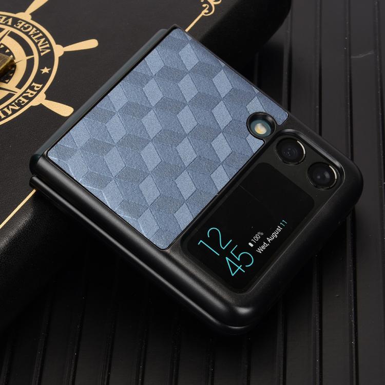 For Samsung Galaxy Z Flip3 Cubic Grid Texture Leather Back Cover Phone Case