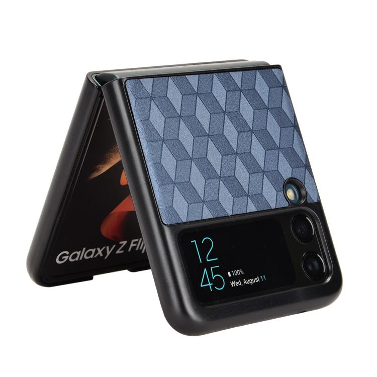 For Samsung Galaxy Z Flip3 Cubic Grid Texture Leather Back Cover Phone Case