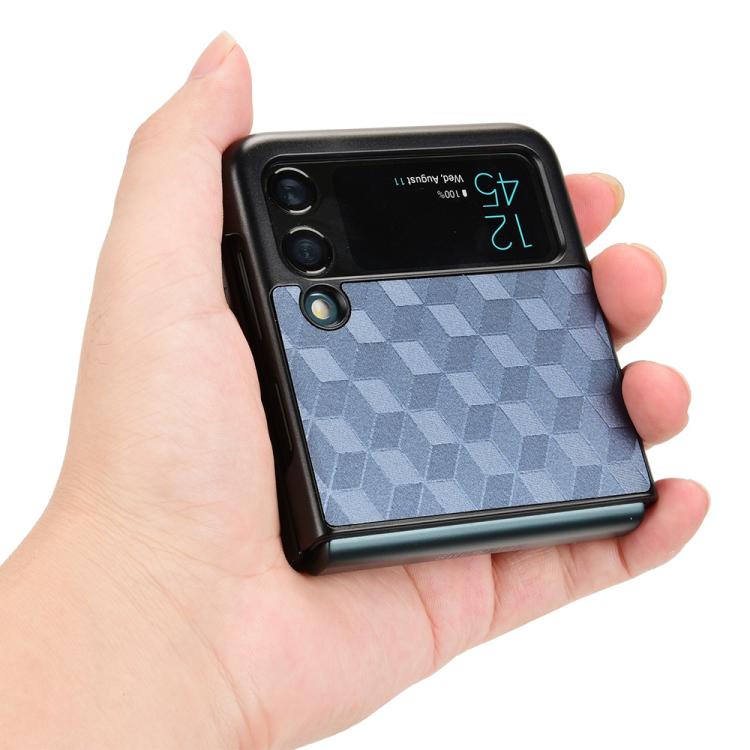 For Samsung Galaxy Z Flip3 Cubic Grid Texture Leather Back Cover Phone Case