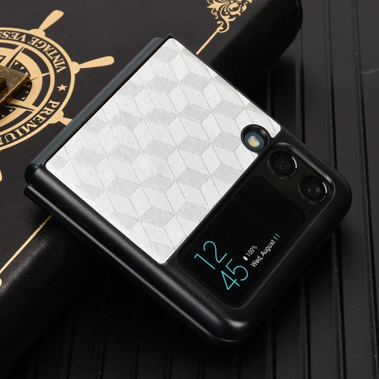 For Samsung Galaxy Z Flip3 Cubic Grid Texture Leather Back Cover Phone Case