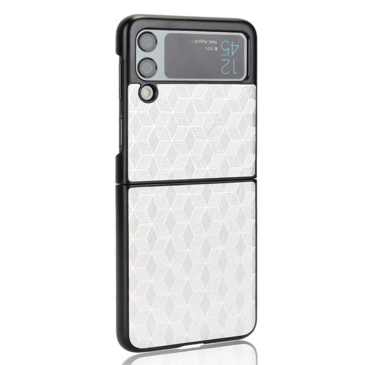 For Samsung Galaxy Z Flip3 Cubic Grid Texture Leather Back Cover Phone Case