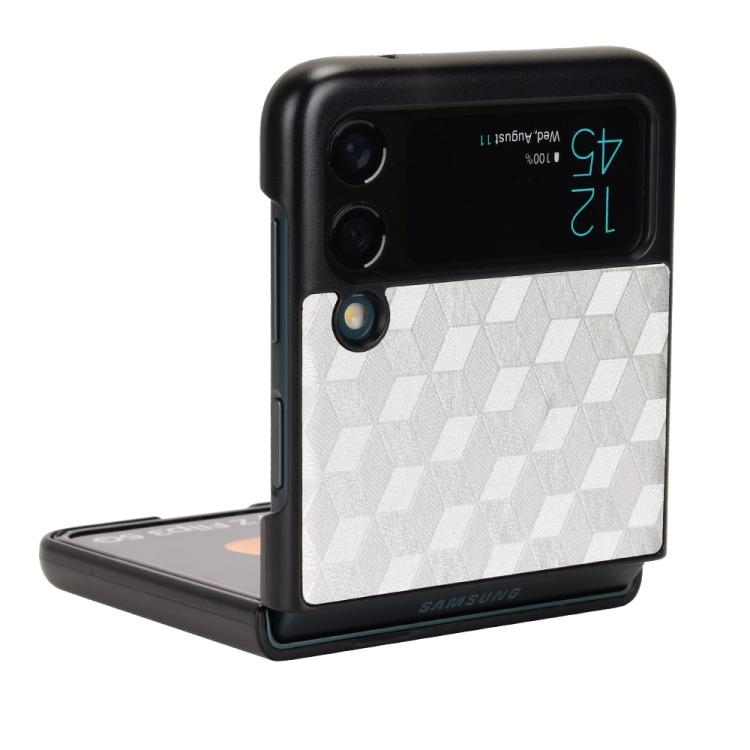 For Samsung Galaxy Z Flip3 Cubic Grid Texture Leather Back Cover Phone Case