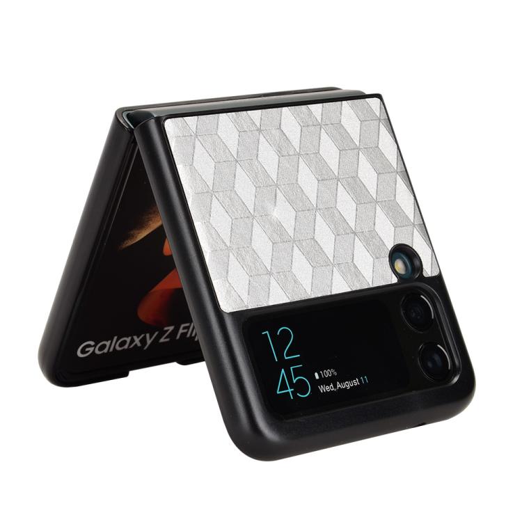 For Samsung Galaxy Z Flip3 Cubic Grid Texture Leather Back Cover Phone Case