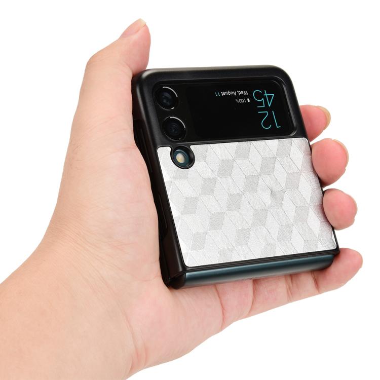 For Samsung Galaxy Z Flip3 Cubic Grid Texture Leather Back Cover Phone Case