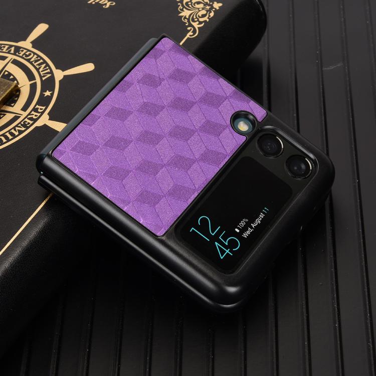 For Samsung Galaxy Z Flip3 Cubic Grid Texture Leather Back Cover Phone Case