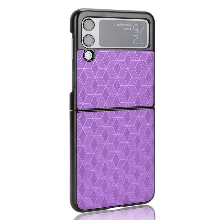 For Samsung Galaxy Z Flip3 Cubic Grid Texture Leather Back Cover Phone Case
