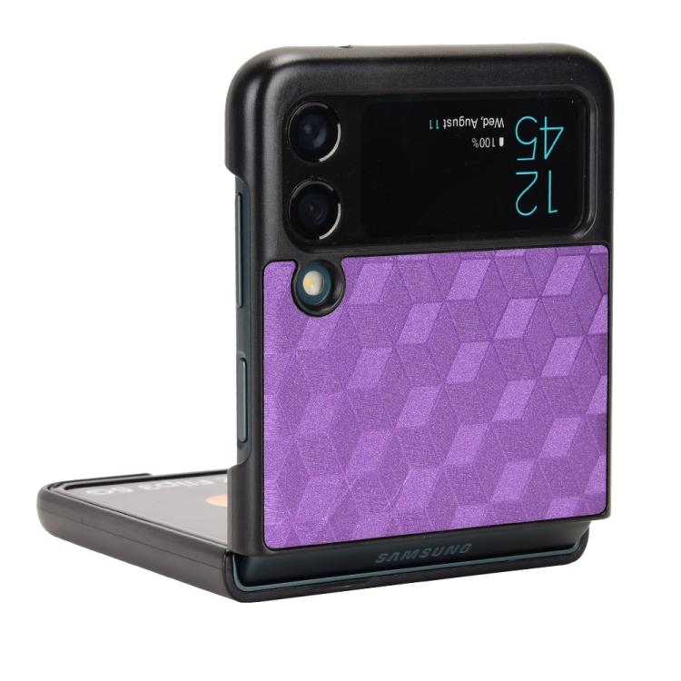 For Samsung Galaxy Z Flip3 Cubic Grid Texture Leather Back Cover Phone Case