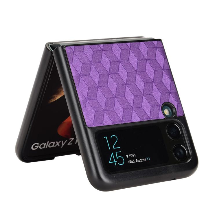 For Samsung Galaxy Z Flip3 Cubic Grid Texture Leather Back Cover Phone Case