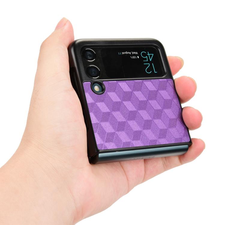 For Samsung Galaxy Z Flip3 Cubic Grid Texture Leather Back Cover Phone Case