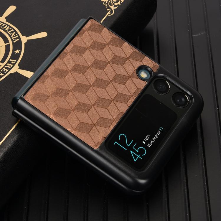 For Samsung Galaxy Z Flip3 Cubic Grid Texture Leather Back Cover Phone Case