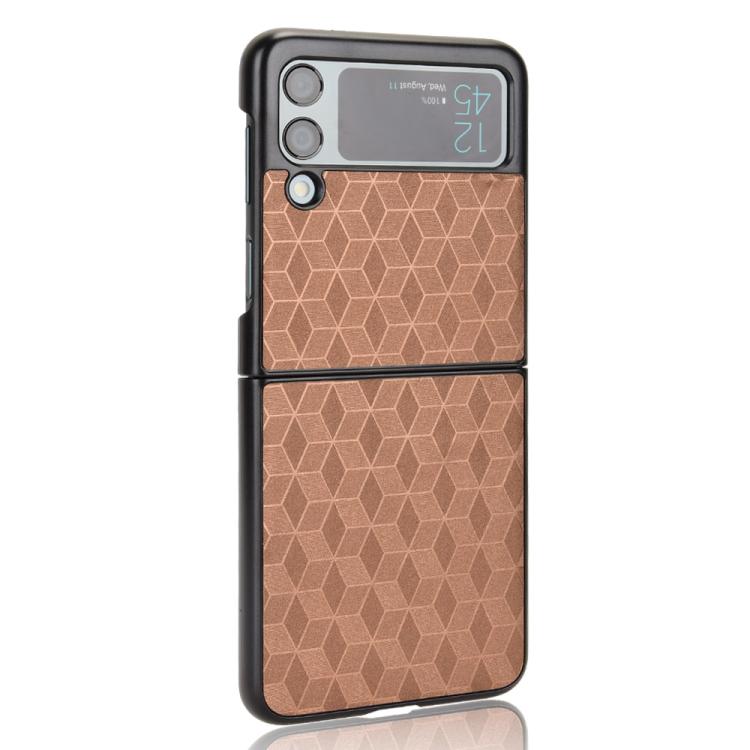 For Samsung Galaxy Z Flip3 Cubic Grid Texture Leather Back Cover Phone Case