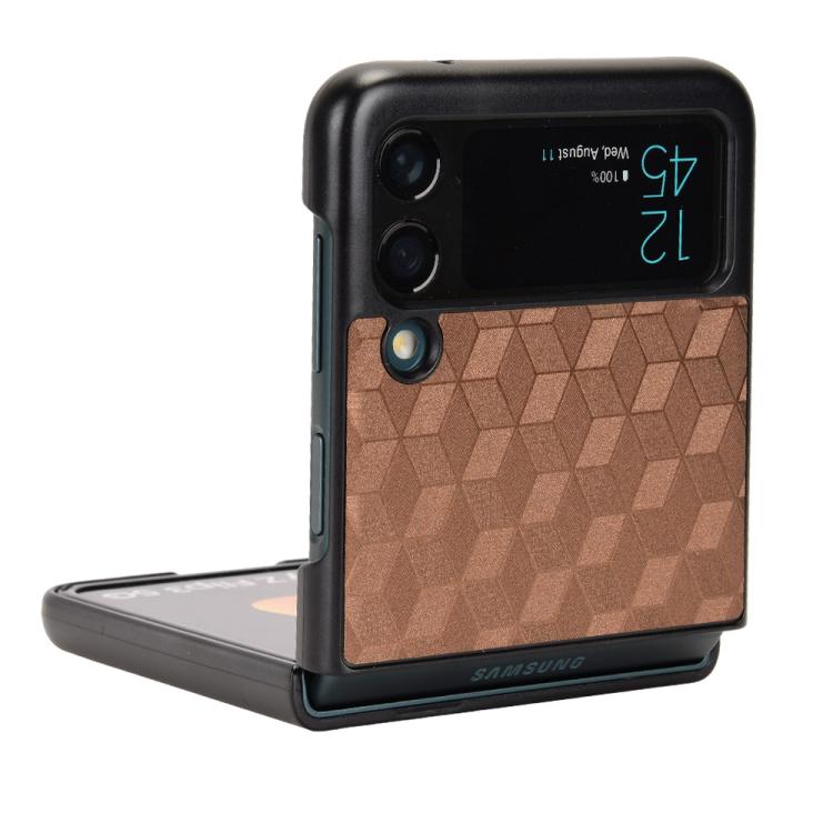 For Samsung Galaxy Z Flip3 Cubic Grid Texture Leather Back Cover Phone Case