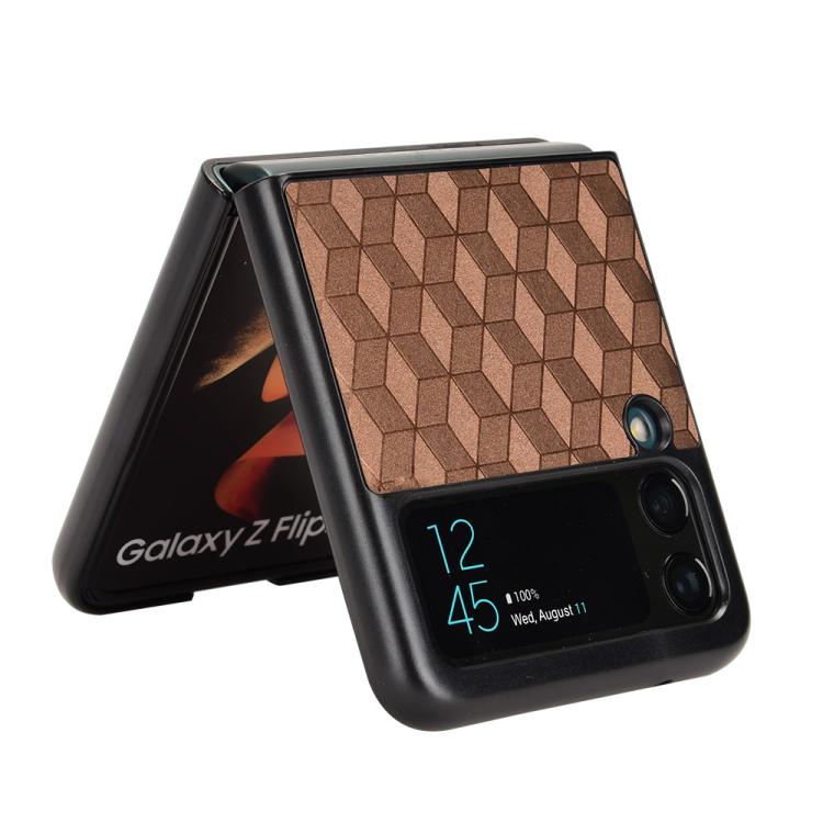 For Samsung Galaxy Z Flip3 Cubic Grid Texture Leather Back Cover Phone Case