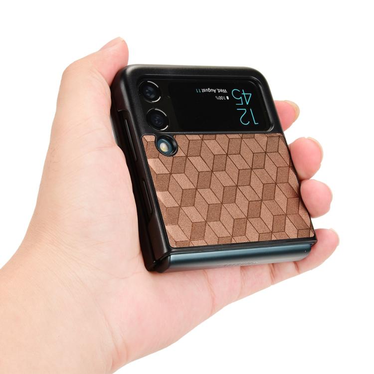 For Samsung Galaxy Z Flip3 Cubic Grid Texture Leather Back Cover Phone Case