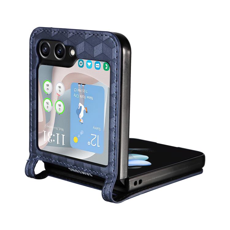 For Samsung Galaxy Z Flip5 Siamese Cubic Grid Texture Card Slot Leather Phone Case