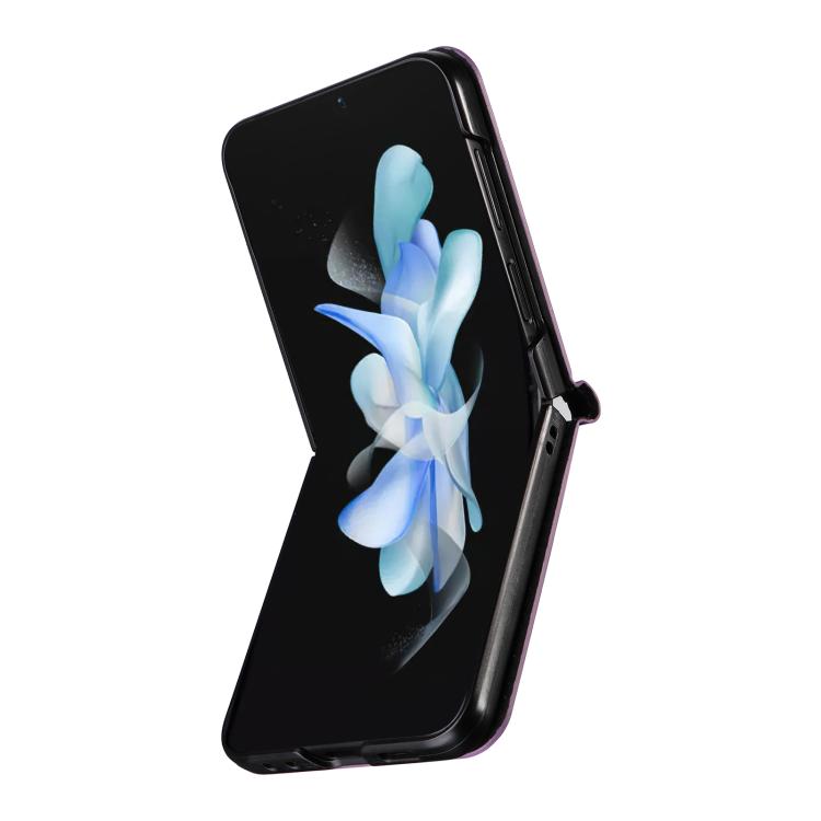 For Samsung Galaxy Z Flip5 Siamese Cubic Grid Texture Card Slot Leather Phone Case