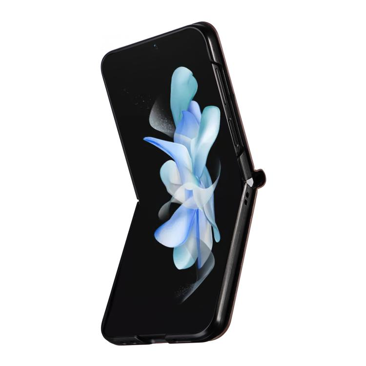 For Samsung Galaxy Z Flip5 Siamese Cubic Grid Texture Card Slot Leather Phone Case