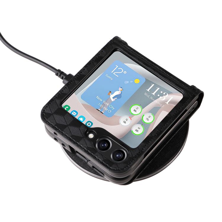 For Samsung Galaxy Z Flip6 / Flip7 FE Siamese Cubic Grid Texture Card Slot Leather Phone Case