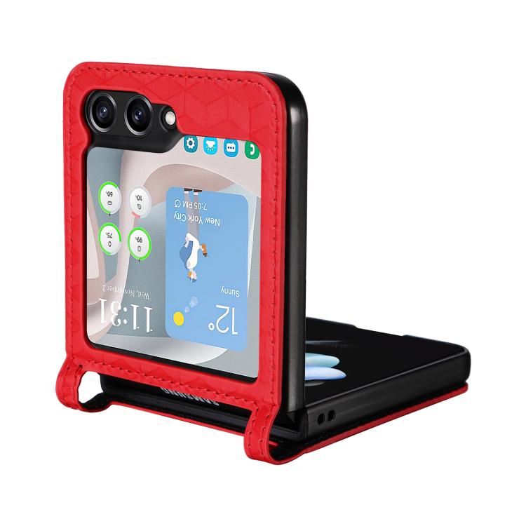 For Samsung Galaxy Z Flip6 / Flip7 FE Siamese Cubic Grid Texture Card Slot Leather Phone Case