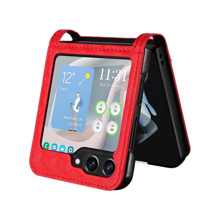 For Samsung Galaxy Z Flip6 / Flip7 FE Siamese Cubic Grid Texture Card Slot Leather Phone Case