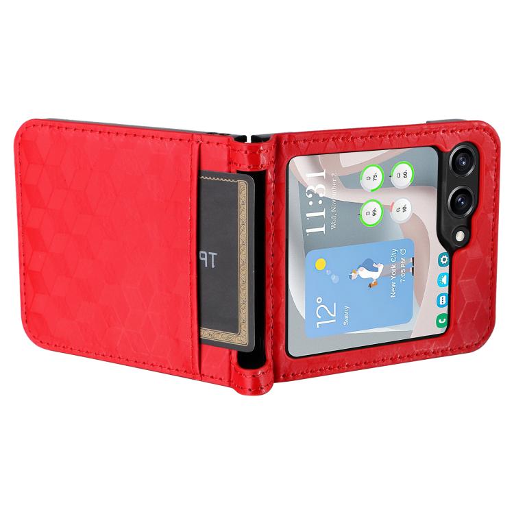For Samsung Galaxy Z Flip6 / Flip7 FE Siamese Cubic Grid Texture Card Slot Leather Phone Case