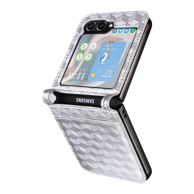 For Samsung Galaxy Z Flip6 / Flip7 FE Siamese Cubic Grid Texture Card Slot Leather Phone Case