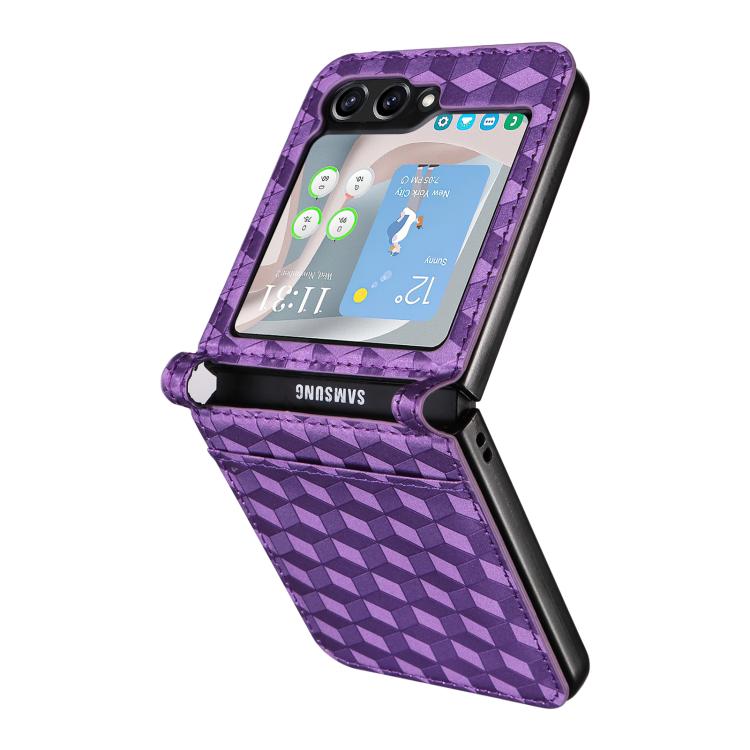 For Samsung Galaxy Z Flip6 / Flip7 FE Siamese Cubic Grid Texture Card Slot Leather Phone Case
