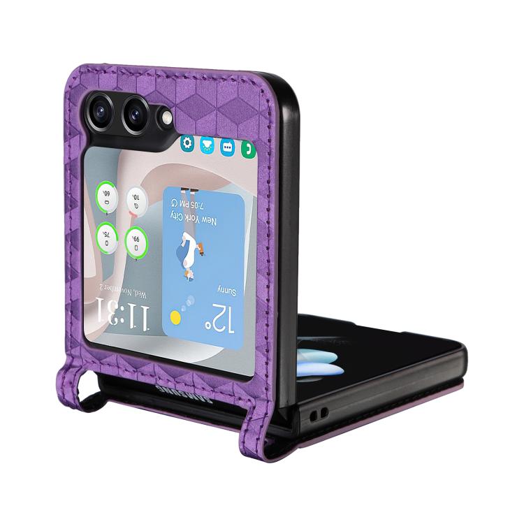For Samsung Galaxy Z Flip6 / Flip7 FE Siamese Cubic Grid Texture Card Slot Leather Phone Case