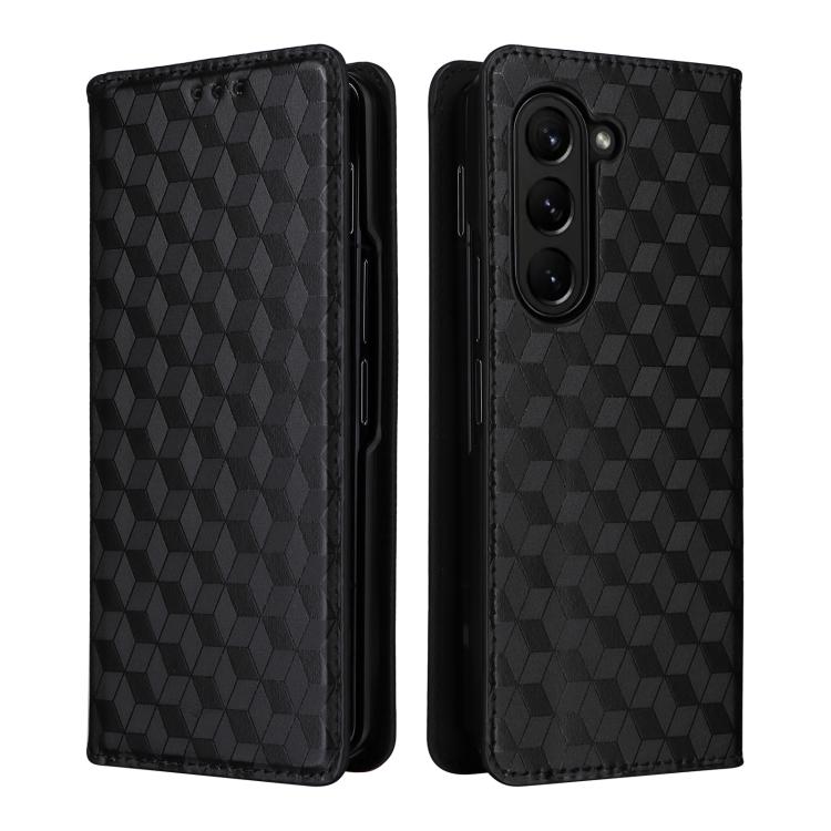 For Samsung Galaxy Z Fold5 Cubic Grid Texture Flip Leather Phone Case