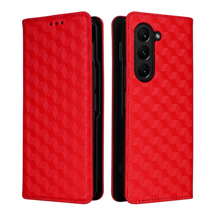 For Samsung Galaxy Z Fold5 Cubic Grid Texture Flip Leather Phone Case