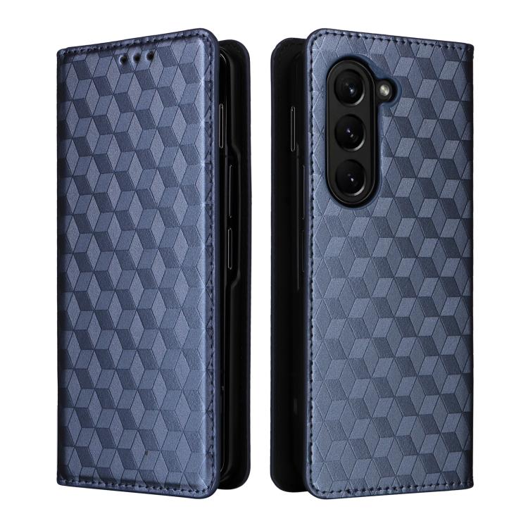 For Samsung Galaxy Z Fold5 Cubic Grid Texture Flip Leather Phone Case