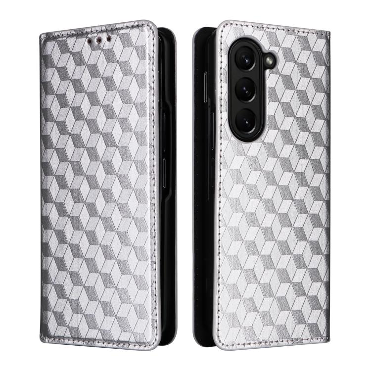 For Samsung Galaxy Z Fold5 Cubic Grid Texture Flip Leather Phone Case