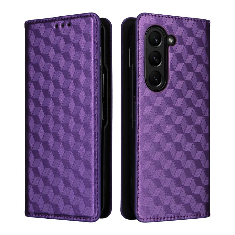 For Samsung Galaxy Z Fold5 Cubic Grid Texture Flip Leather Phone Case