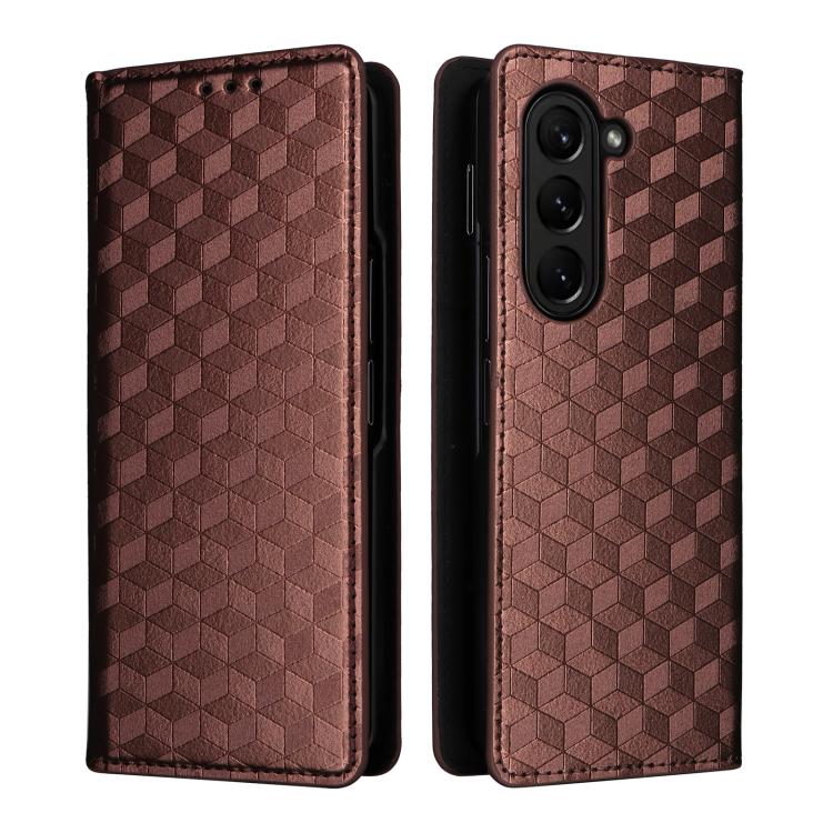 For Samsung Galaxy Z Fold5 Cubic Grid Texture Flip Leather Phone Case