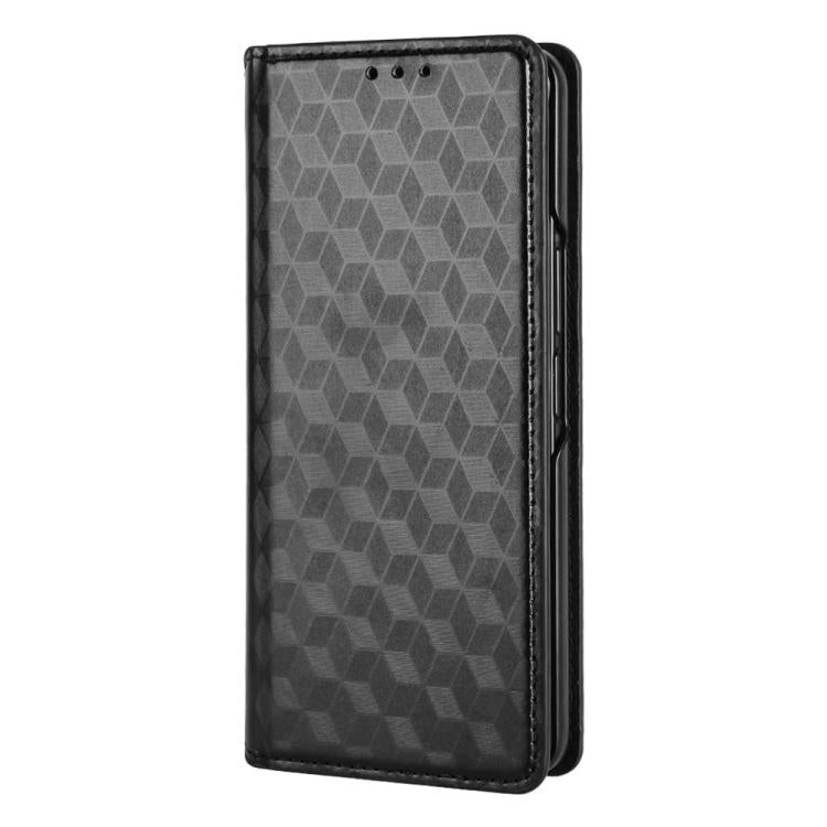 For Samsung Galaxy Z Fold4 Cubic Grid Texture Flip Leather Phone Case