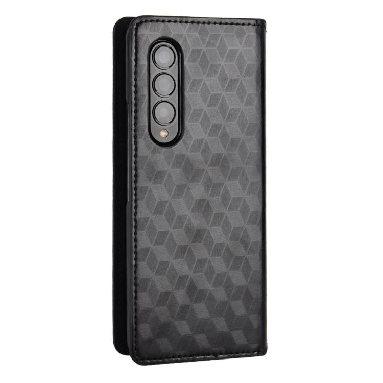 For Samsung Galaxy Z Fold4 Cubic Grid Texture Flip Leather Phone Case