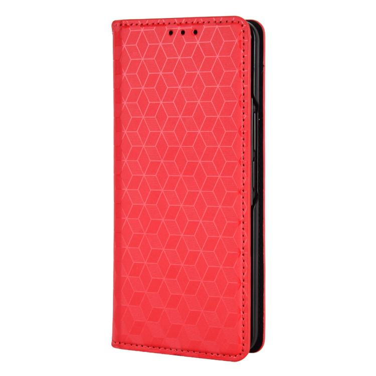 For Samsung Galaxy Z Fold4 Cubic Grid Texture Flip Leather Phone Case